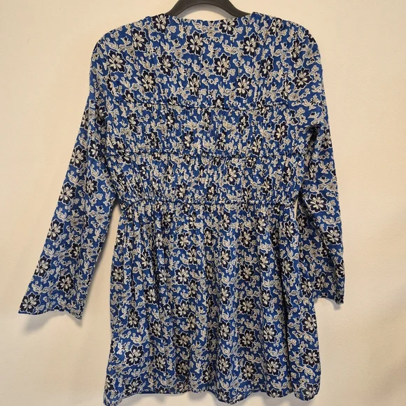 J. Crew Tiered Tie Front Beach Dress Cobalt Blue Floral Cotton Vneck Mini Sz XS - Picture 11 of 16